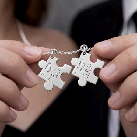 Handmade 925 Sterling Silver Puzzle Couple Pendant Necklace